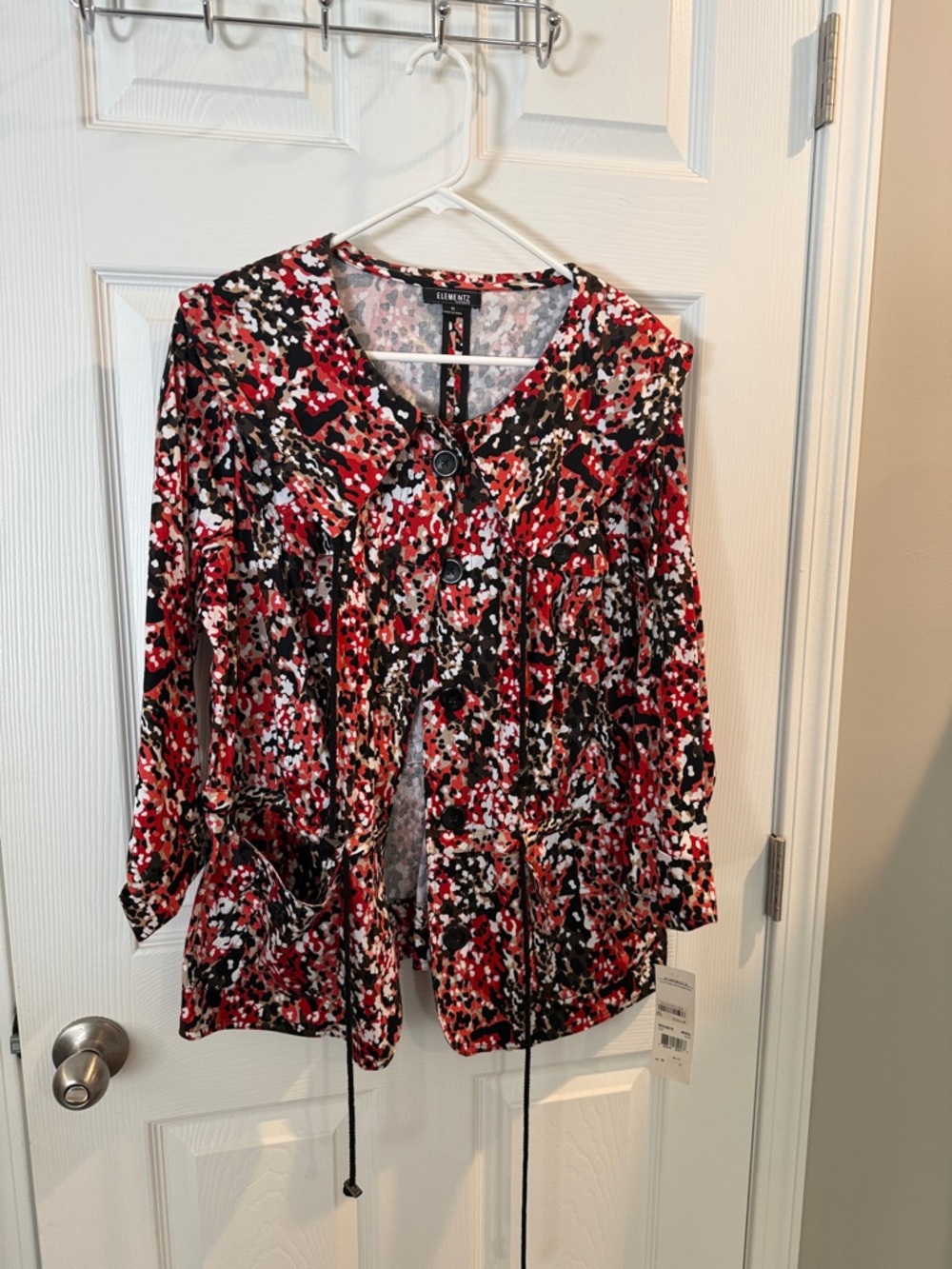 Element Red Black White Button-Front Women's Sweatshirt Jacket